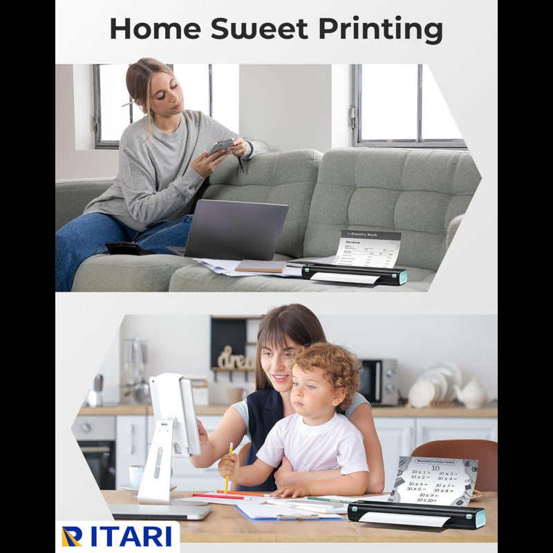 Itari M08F Portable Printer Wireless Travel - Thermal Mobile Printer for Phone & Laptop, Bluetooth Mini Compact Small Inkless Printer for Vehicle Home Use School Office, 8.5" X 11" Thermal Paper