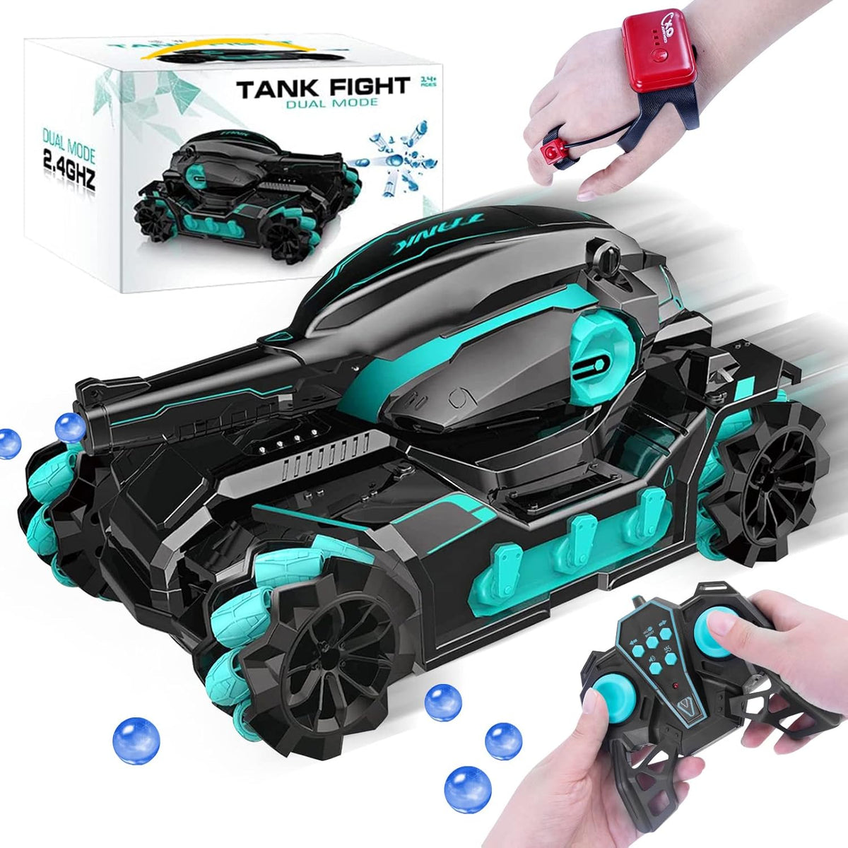 RC Tank, Shooting Water Bullets(Bomb) Remote Control Tank with 11000pcs Water Shots, 360°Rotating 4WD RC Tank Car Nerf Tank, Toy Tank Gesture RC Car, Hobby RC Cars for Boys & Girls