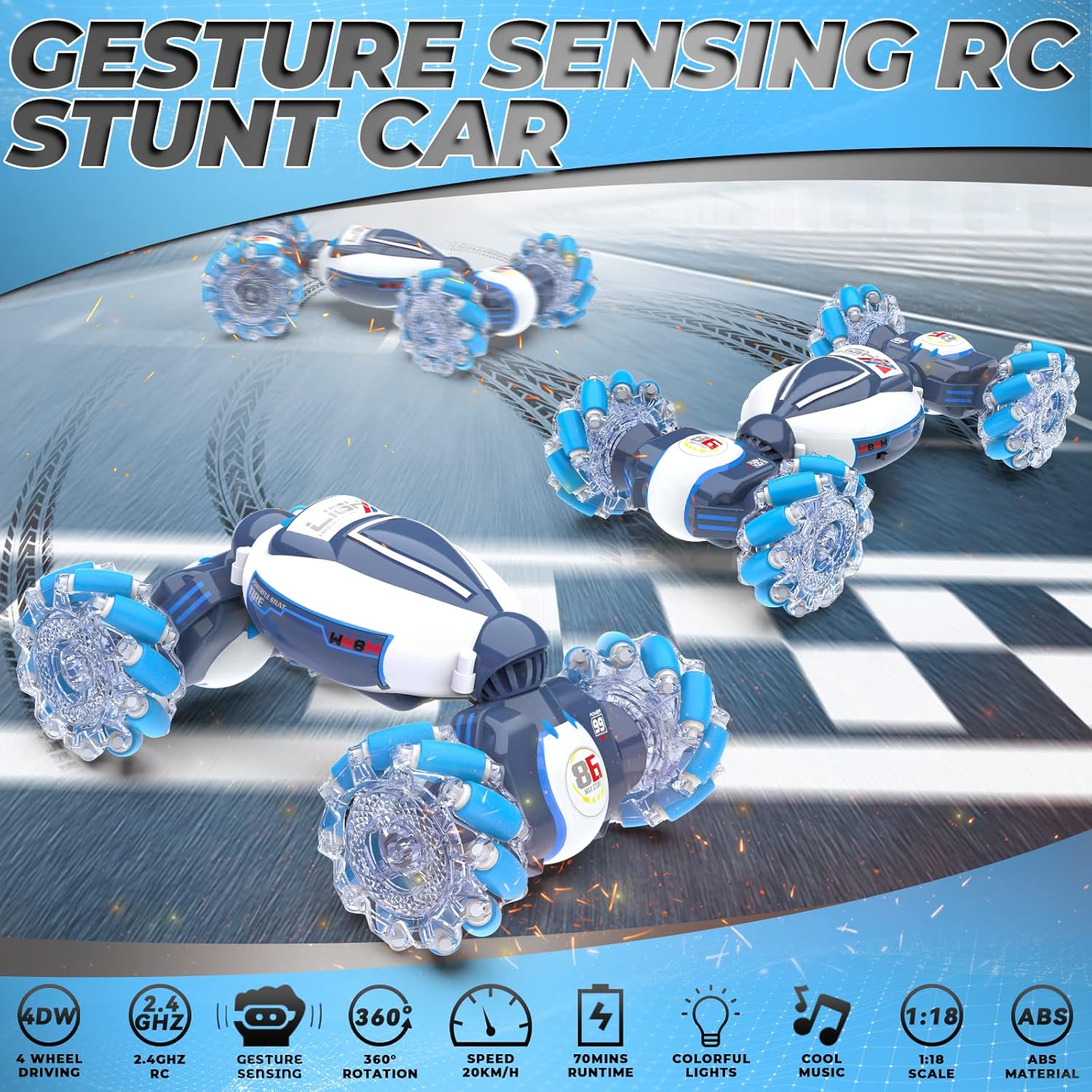 Gesture Sensing RC Stunt Car Toys for 6-12 Boys&Girls - Birthday for Kids, Hand Controlled 2.4Ghz Remote Control Twist Cars, 4WD Transform All-Terrain Off Road Vehicle