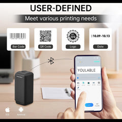 Portable Mini Handheld Inkjet Label Printer with Quick-Dry Ink Bluetooth Wireless Smart Printing Machine Logo QR Code Barcode PrintInd for Canvas Plastic Glass Wood and Metal Material