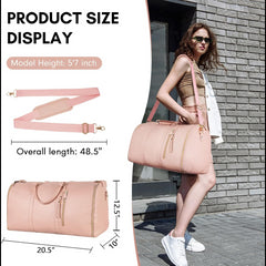 Carry On Garment Bag, Large PU Leather Garment Duffle Bag for Women, Waterproof Convertible Garment Bags for Travel with Shoe Pouch, 2 in 1 Hanging Suitcase Dress Suit Travel Bags, Pink