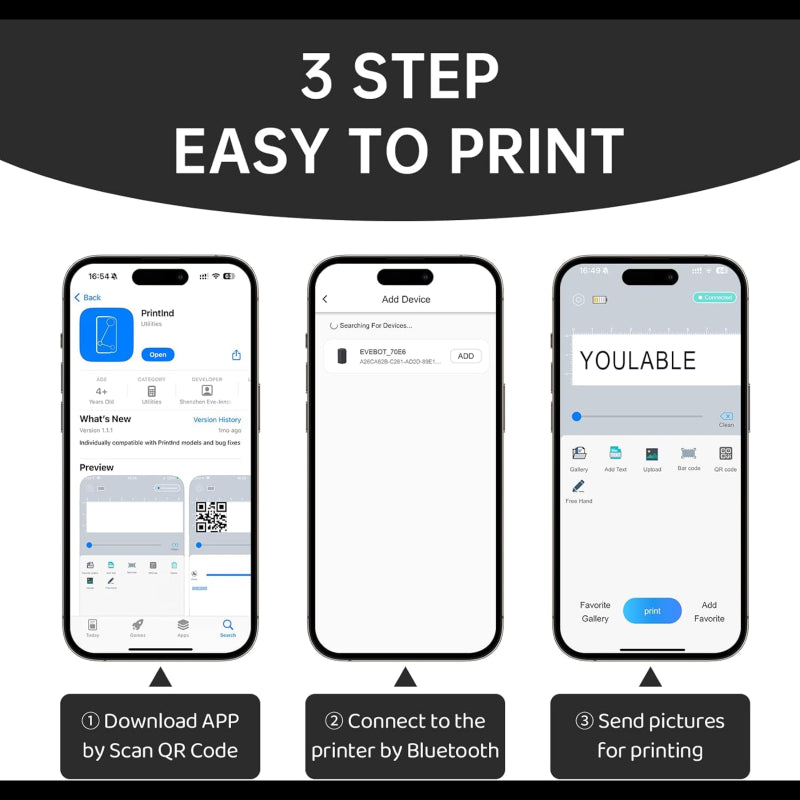 Portable Mini Handheld Inkjet Label Printer with Quick-Dry Ink Bluetooth Wireless Smart Printing Machine Logo QR Code Barcode PrintInd for Canvas Plastic Glass Wood and Metal Material