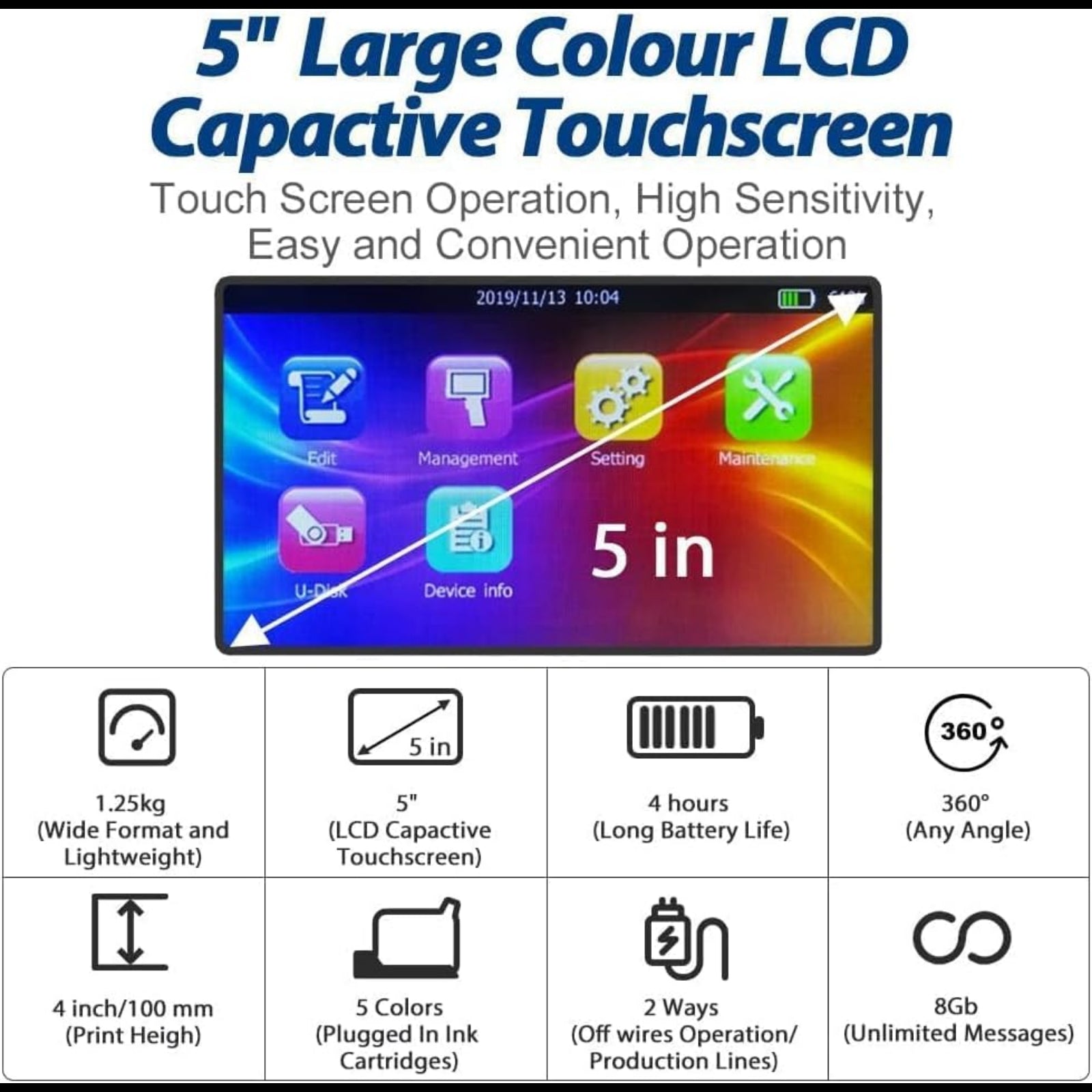 BENTSAI B85 Wide Format Handheld Inkjet Printer Industrial Inkjet Printer with 4 Inches Print Height for Large Format Batch Coding Variable Data Printing on Any Surfaces